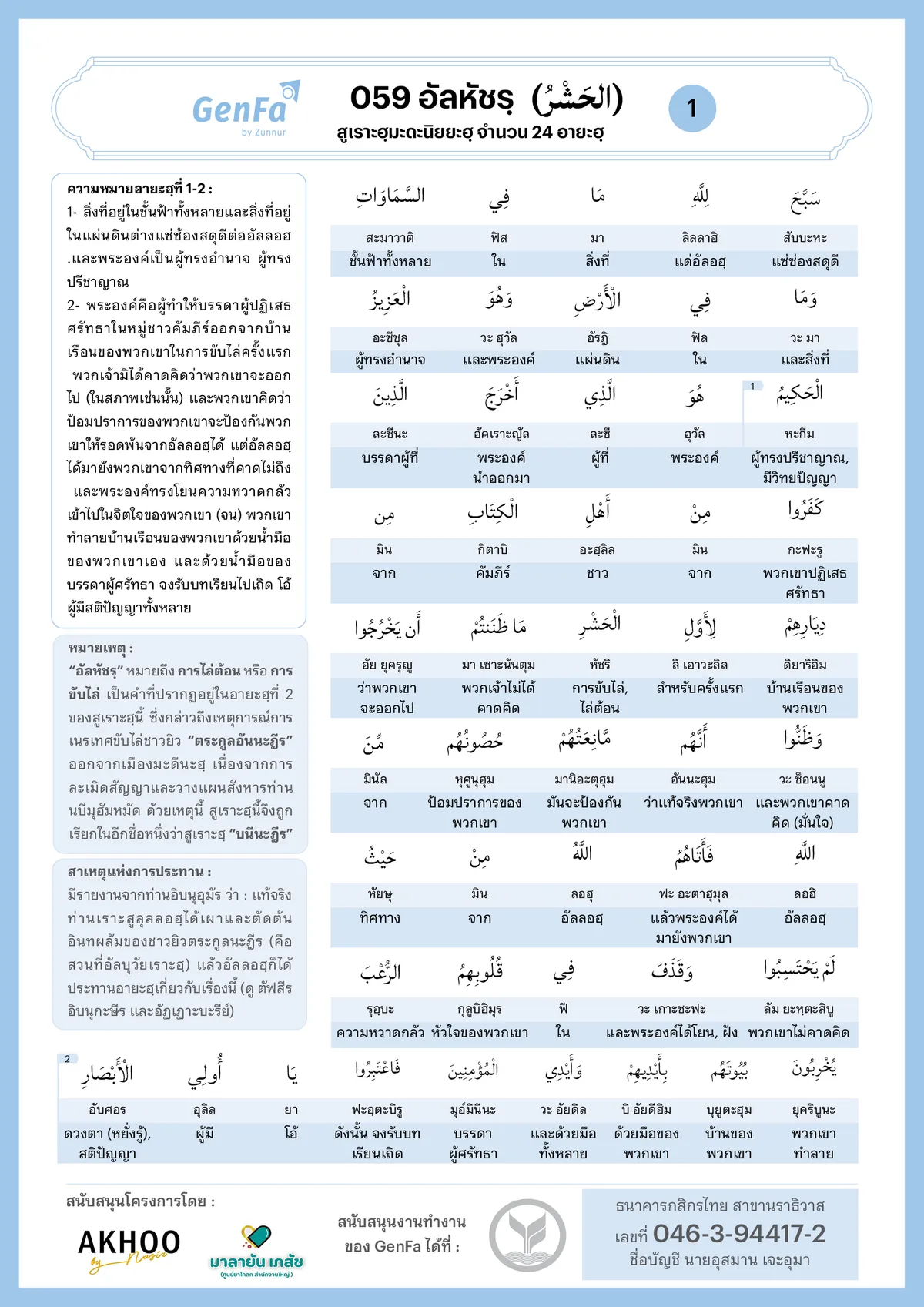 อัลกุรอานคำต่อคำ : สูเราะฮฺที่ 059 อัลหัชรฺ